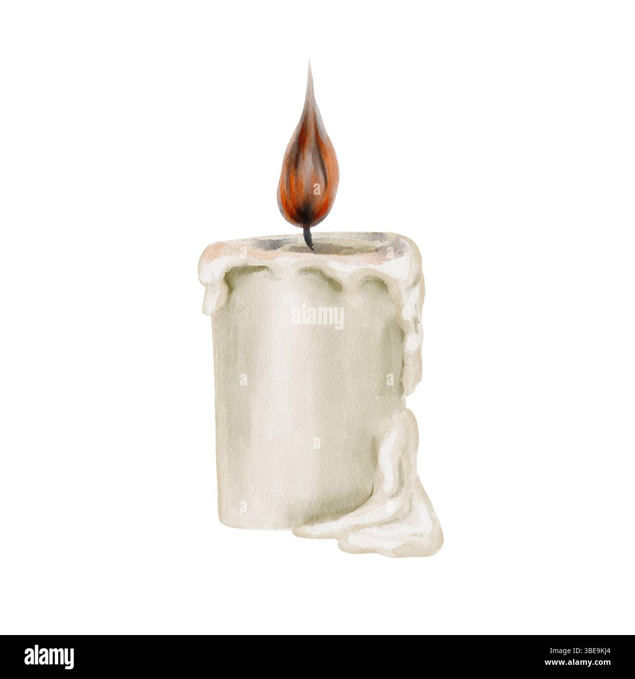 Bougie ronde et brûle paraffine blanche. Petite flamme orange. La bougie dissimule. Décoration d'église. Décoration pour rituels et vacances. Halloween et le jour de Banque D'Images