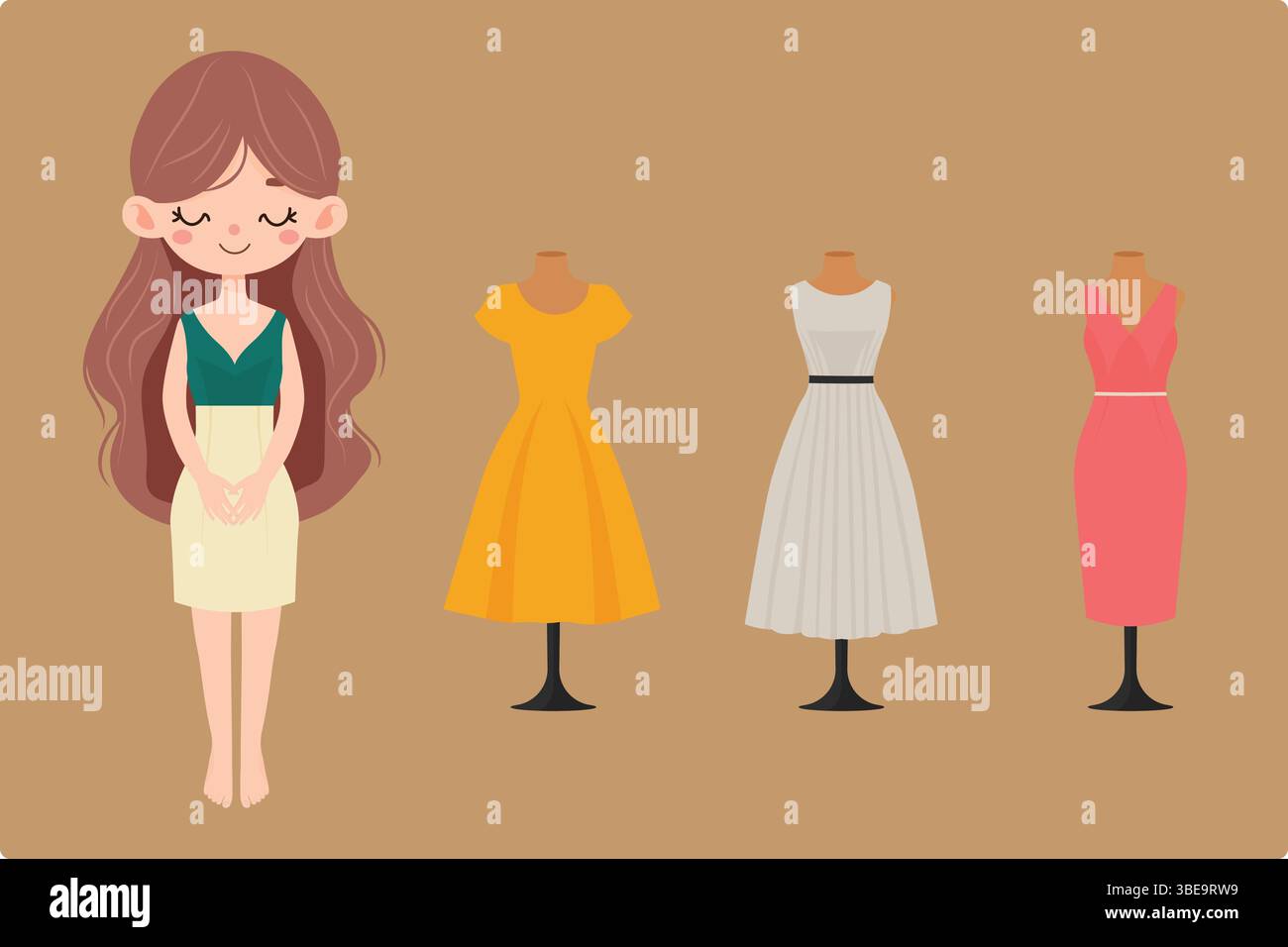 scène de style de mode avec illustration vectorielle de fille et de mannequins. Illustration de Vecteur