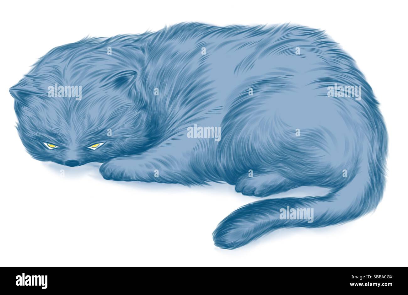 Illustration d'Un chat bleu en colère est enroulé vers le haut Banque D'Images