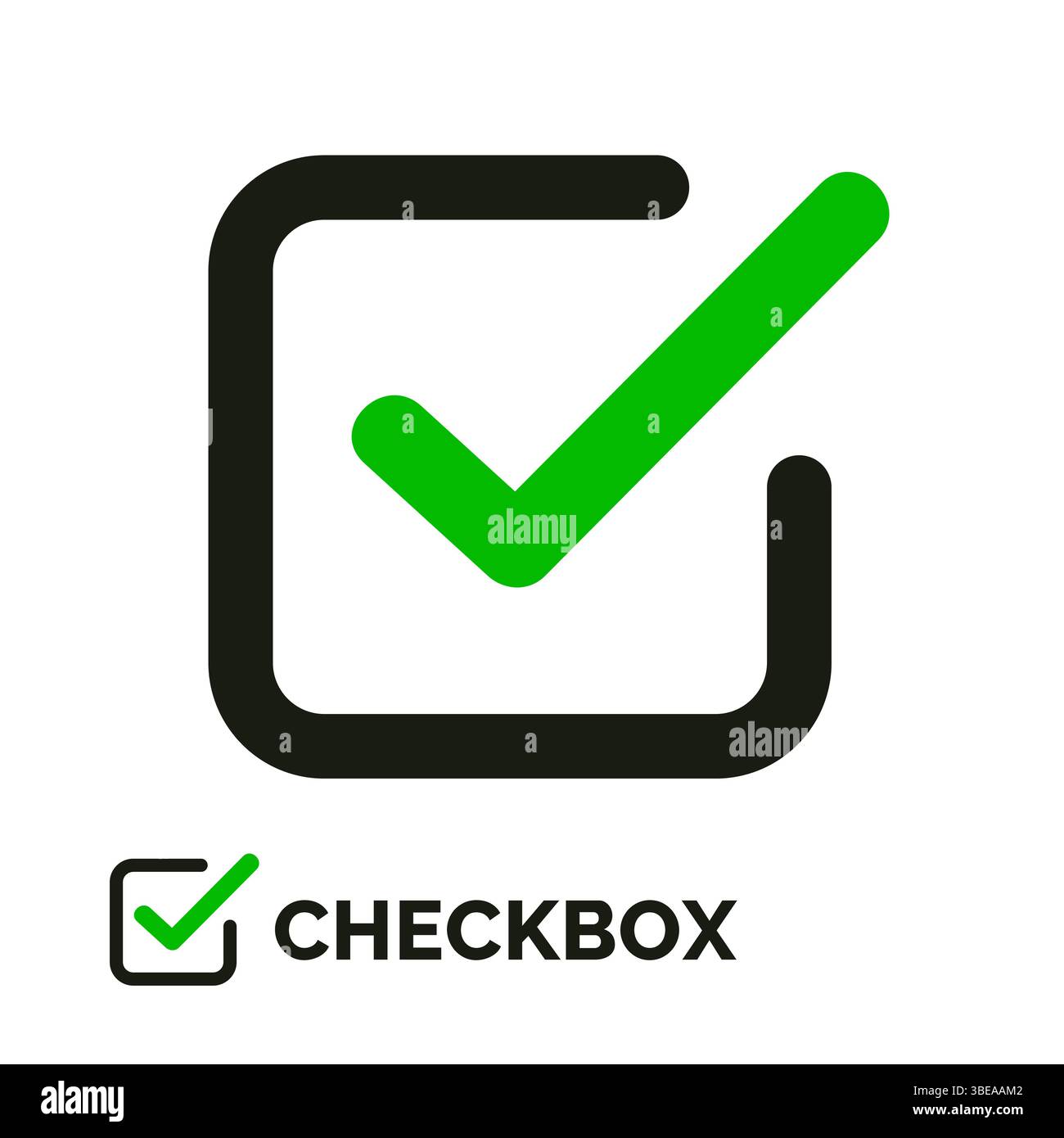 Cochez l'icône dans un style plat. Symbole de coche carrée verte isolé sur blanc. Icône cochée ou signe de choix correct. Pictogramme de coche ou de case à cocher. Vecto Illustration de Vecteur