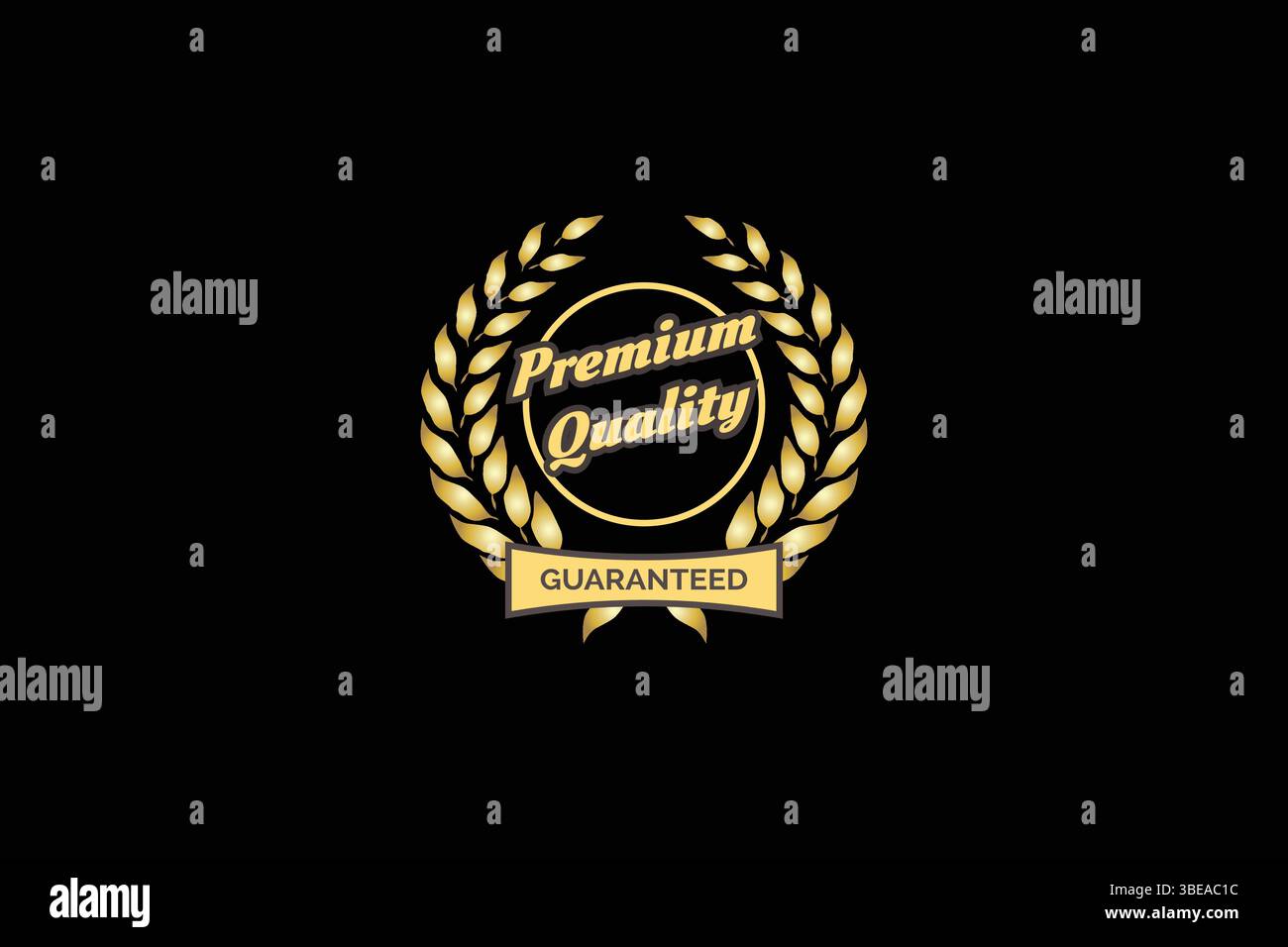 Icône de badge garanti de qualité supérieure, emblème Golden Laurel, sceau de produit de haute qualité, étiquette de garantie fiable, conception de timbre de luxe Illustration de Vecteur