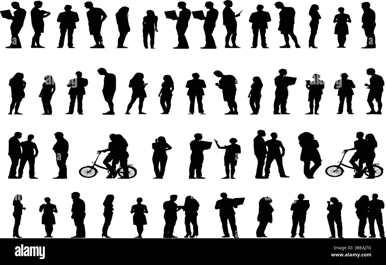 Crowd Silhouette People Vector Set Tattoo Design - public, Business, et rassemblement social - personne d'affaires debout poses, consultant de personne d'affaires Illustration de Vecteur