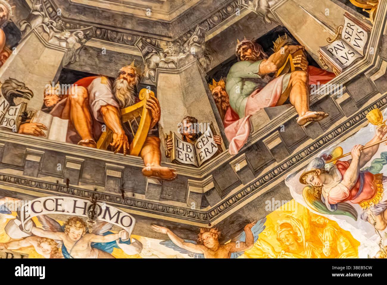 La fresque peinte le jugement dernier par Giorgio Vasari et finie par Federico Zuccari , sur le plafond du dôme du Duomo à Florence, Italie Banque D'Images