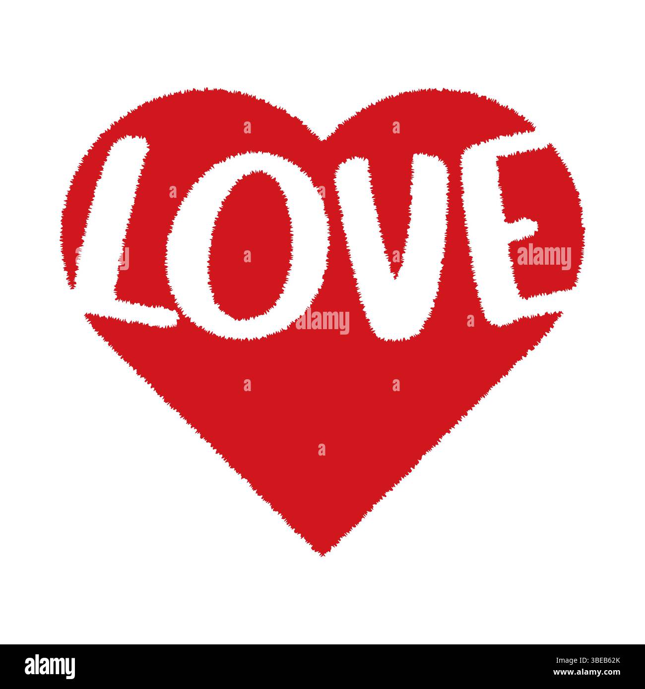 Amour cœur illustration. Cette image vectorielle met en valeur le mot LOVE écrit en lettres blanches en gras à l'intérieur d'un cœur rouge vif. Illustration de Vecteur
