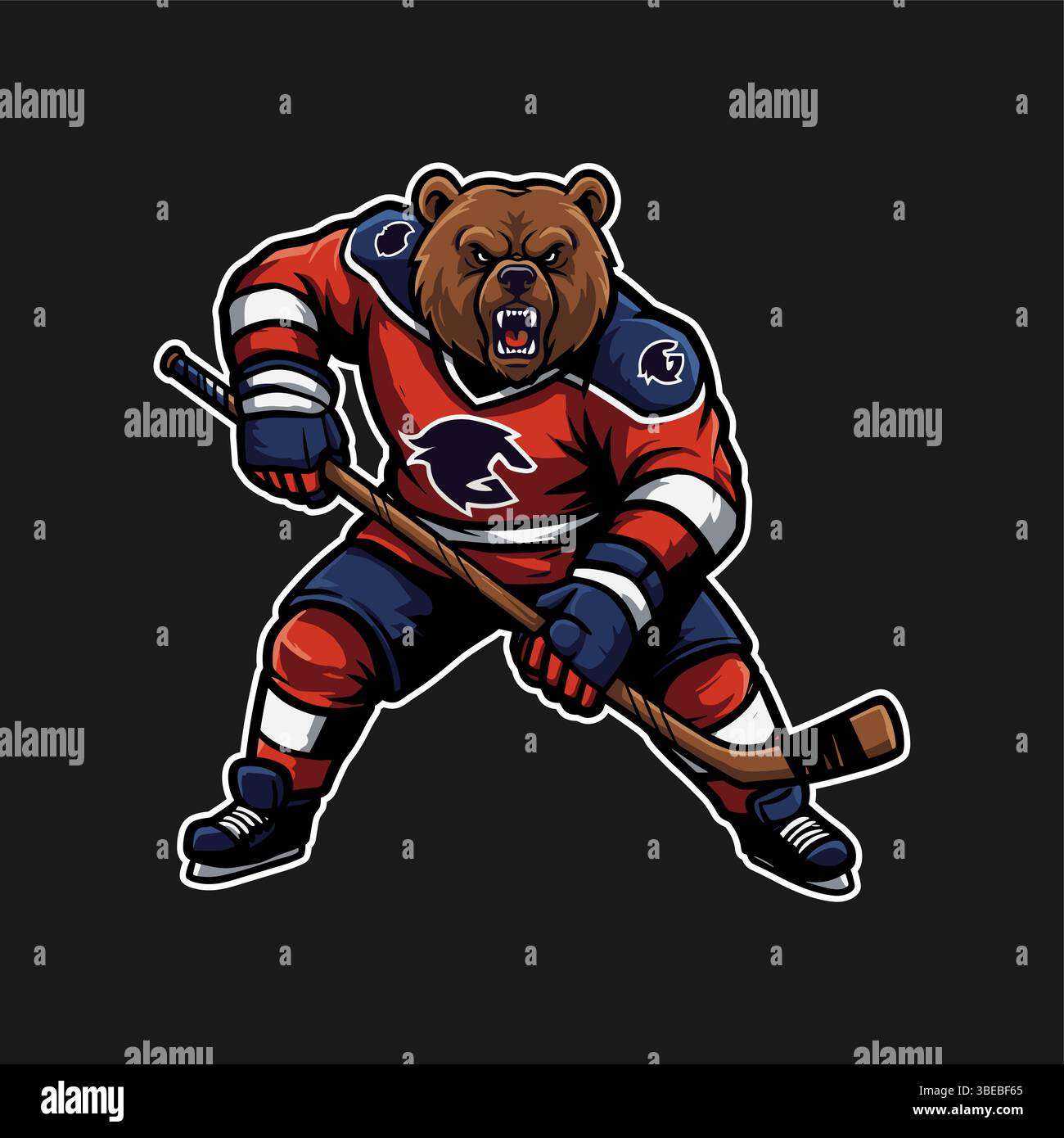 Logo Bear Ice Hockey Mascot. Mascotte de dessin animé pour l'équipe sportive Illustration de Vecteur