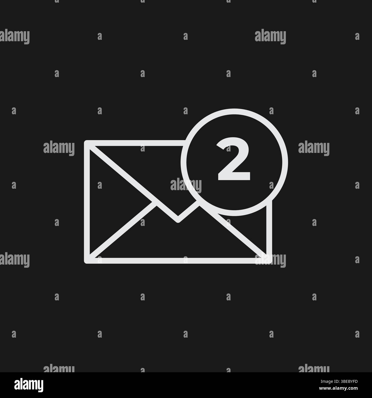 Icône contour blanc enveloppe de courrier avec,2, notification sur fond noir, messages non lus Illustration de Vecteur