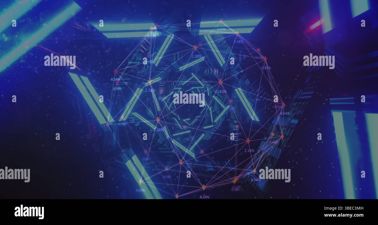 Image du réseau de connexions avec le globe et la main Banque D'Images