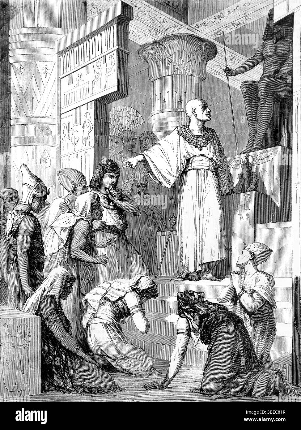 Illustration des Egyptiens dans la consternation cherchant conseil de leurs prêtres idolâtres isaïe XIX.3 de l'antiquité 19ème siècle la Sainte Bible contenant Banque D'Images