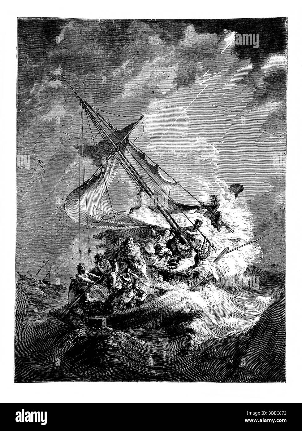 Illustration du Psaume CVII.26 ils montent jusqu'au ciel, ils redescendent les profondeurs ; leur sole a fondu à cause des ennuis du XIXe siècle antique Banque D'Images