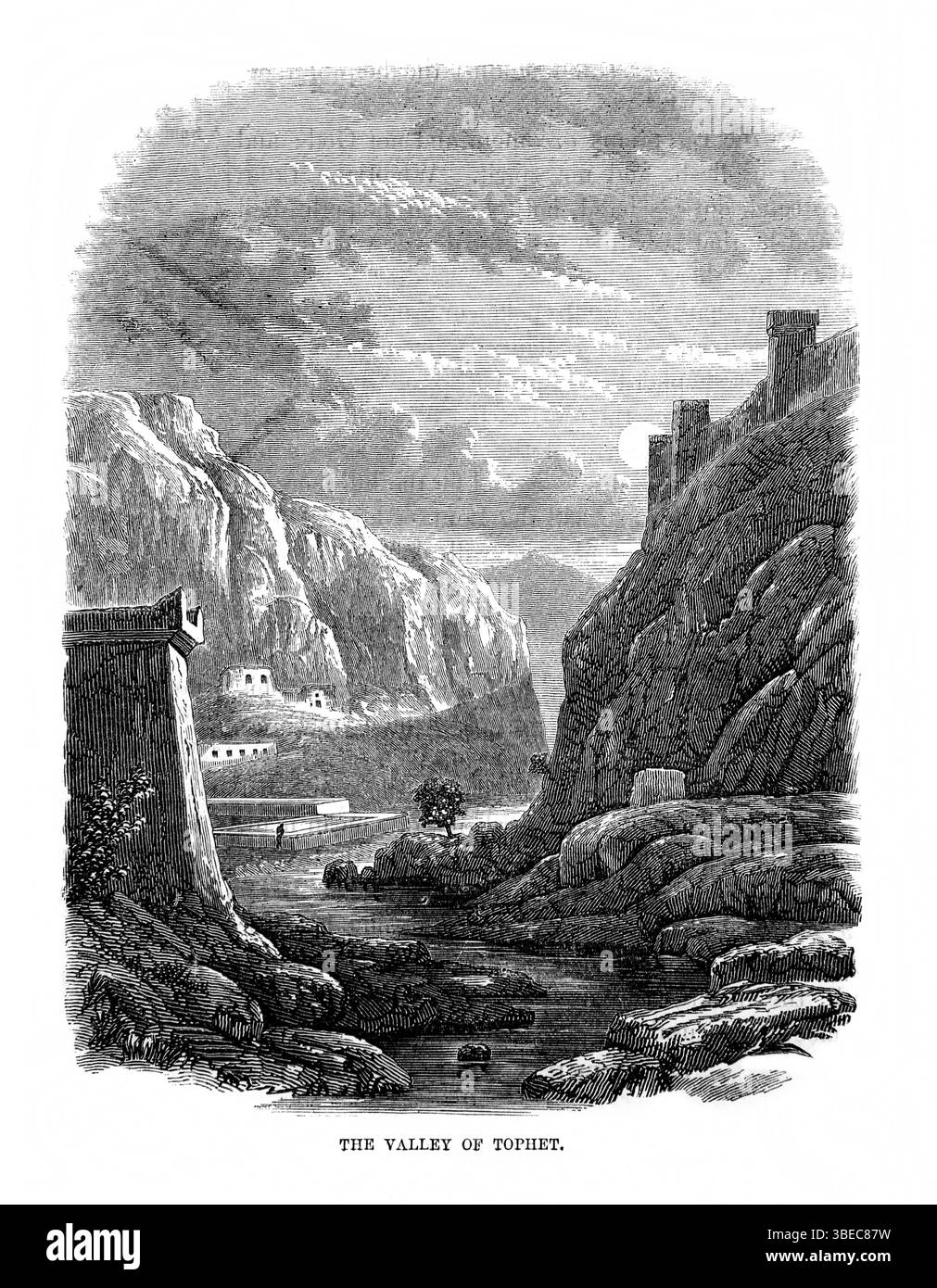 Illustration de la Vallée de Tophet de l'Antiquité XIXe siècle la Sainte Bible contenant l'ancien et le Nouveau Testament avec Notes explicatives, références Banque D'Images