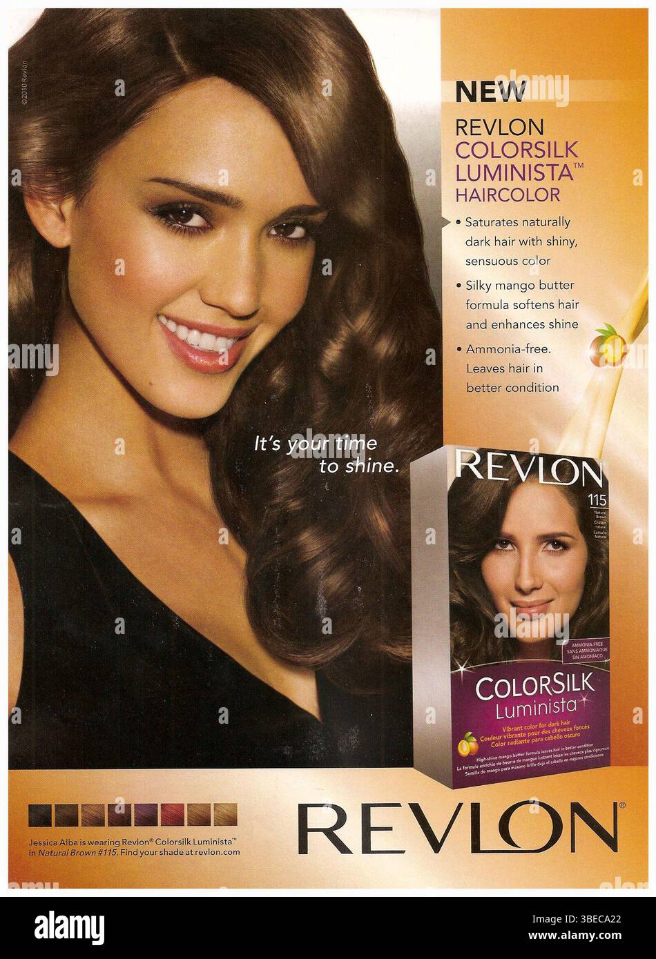 2010 Revlon ColorSilk Luminista annonce de coloration capillaire, mettant en vedette Jessica Alba Banque D'Images