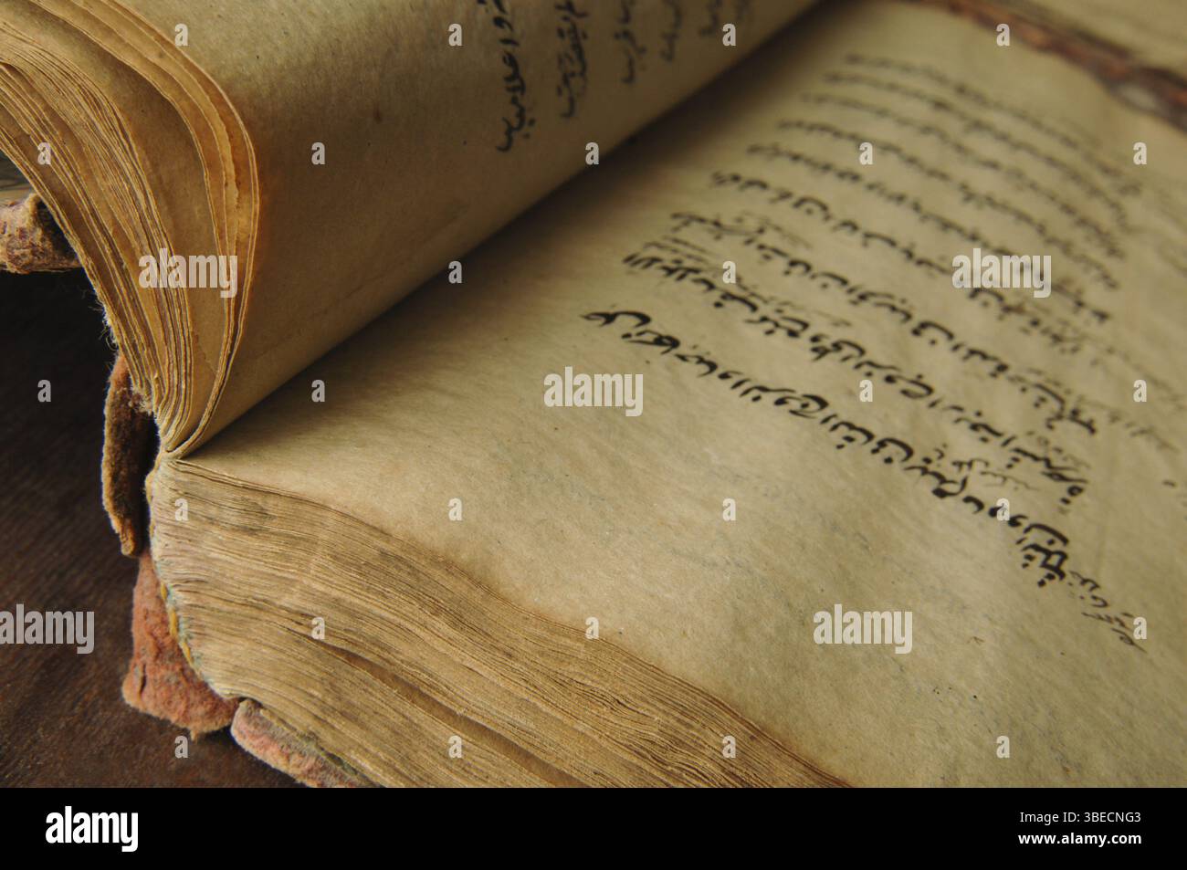 Ancien livre ouvert en arabe. vieux manuscrits arabes Banque D'Images