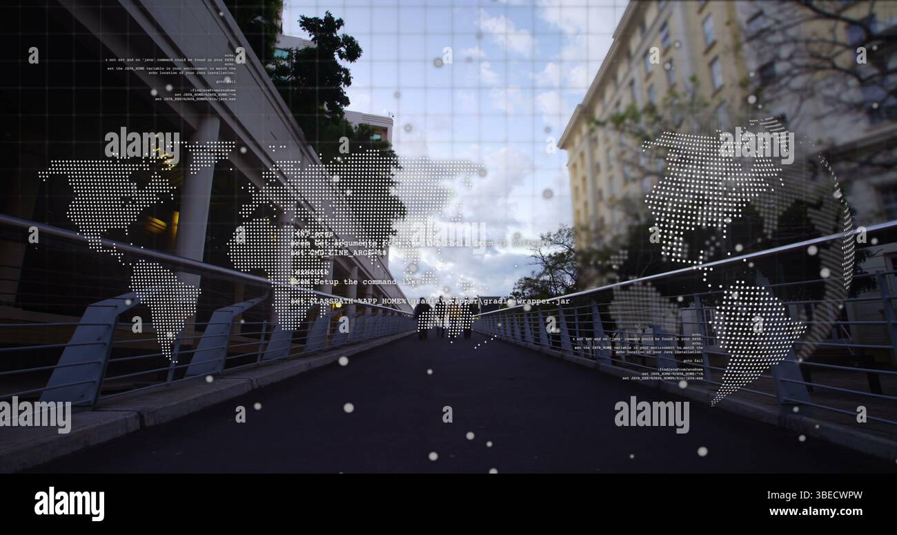 Carte du monde et traitement des données sur le time-lapse du pont de la ville Banque D'Images