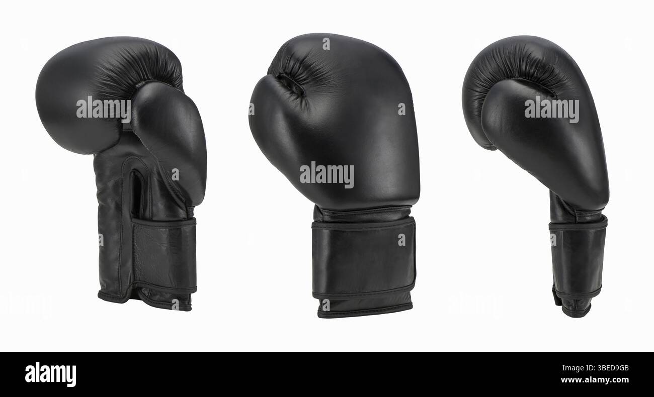 Gants de boxe noirs isolés sur fond blanc. vêtements de sport Banque D'Images
