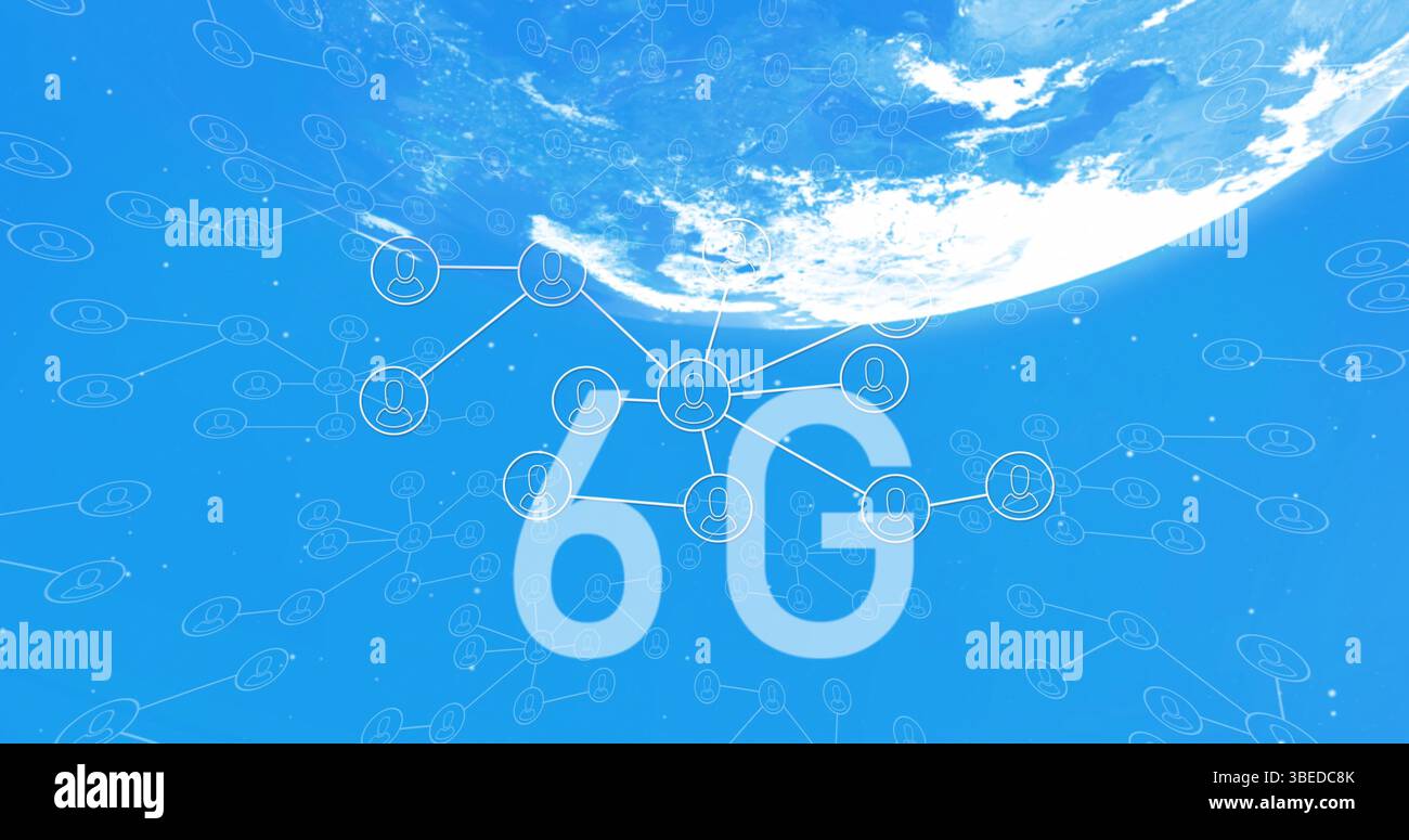 Image de texte 6g sur le réseau de connexions et globe Banque D'Images
