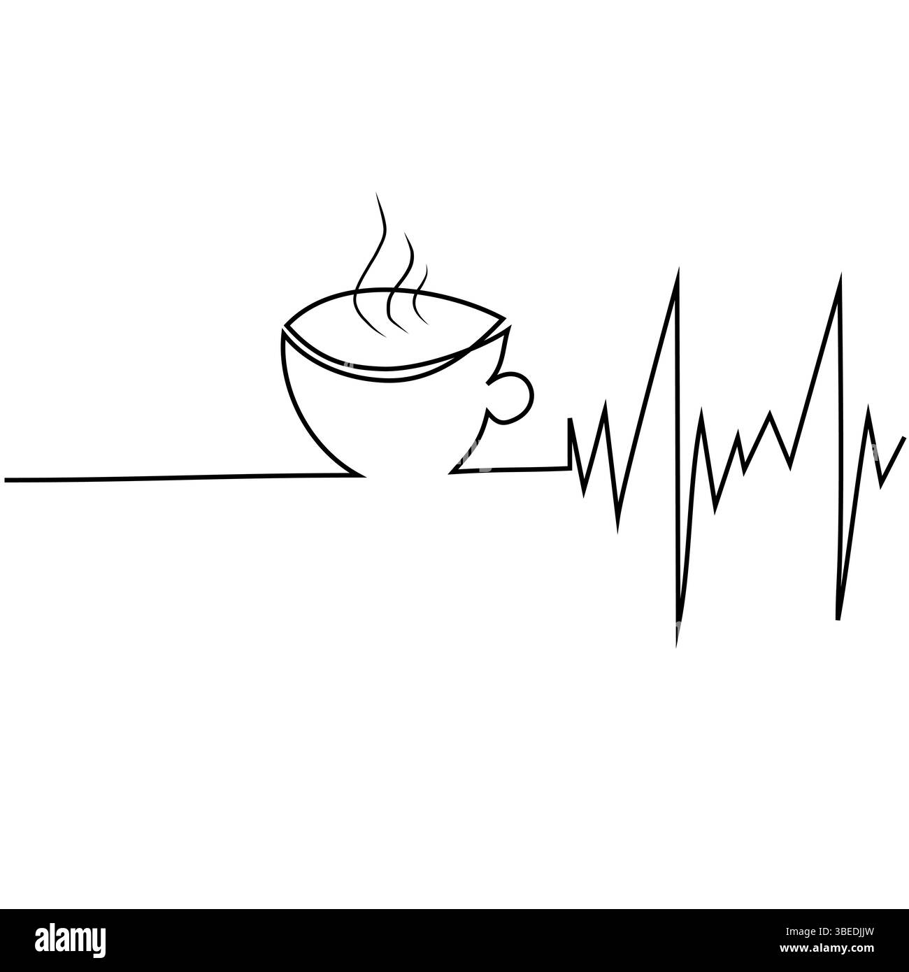 Icône de tasse à café. Détail de la ligne de battement de coeur. Vague de vapeur. Illustration vectorielle. Illustration de Vecteur