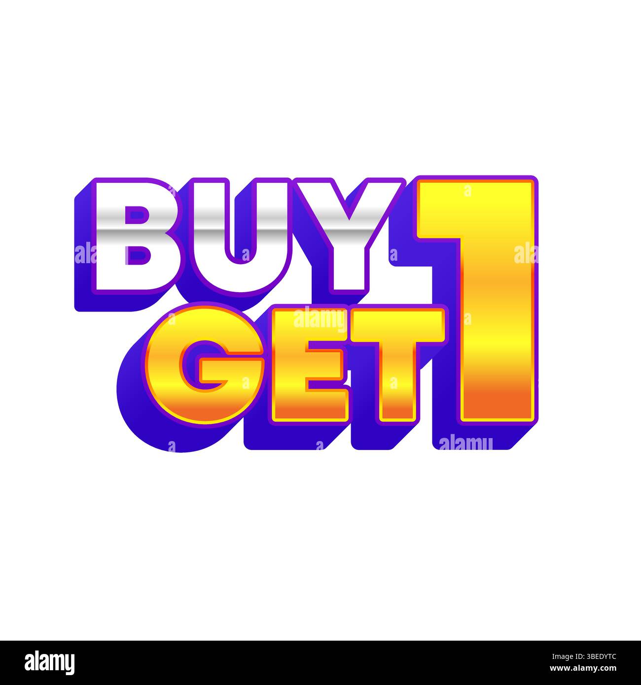 Achetez-en un et obtenez-en un gratuit message d'offre promotionnelle marketing avec des lettres 3D colorées Illustration de Vecteur