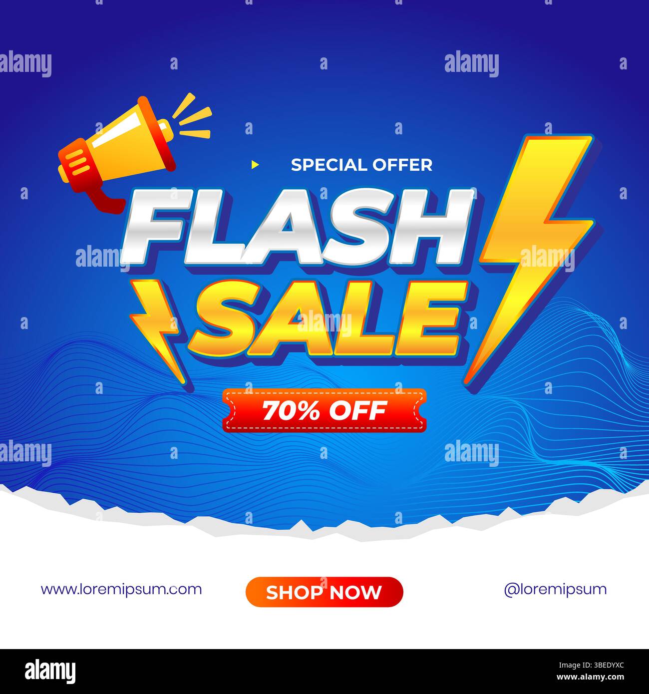 Modèle de bannière de vente flash d'offre spéciale avec mégaphone et éclair Illustration de Vecteur