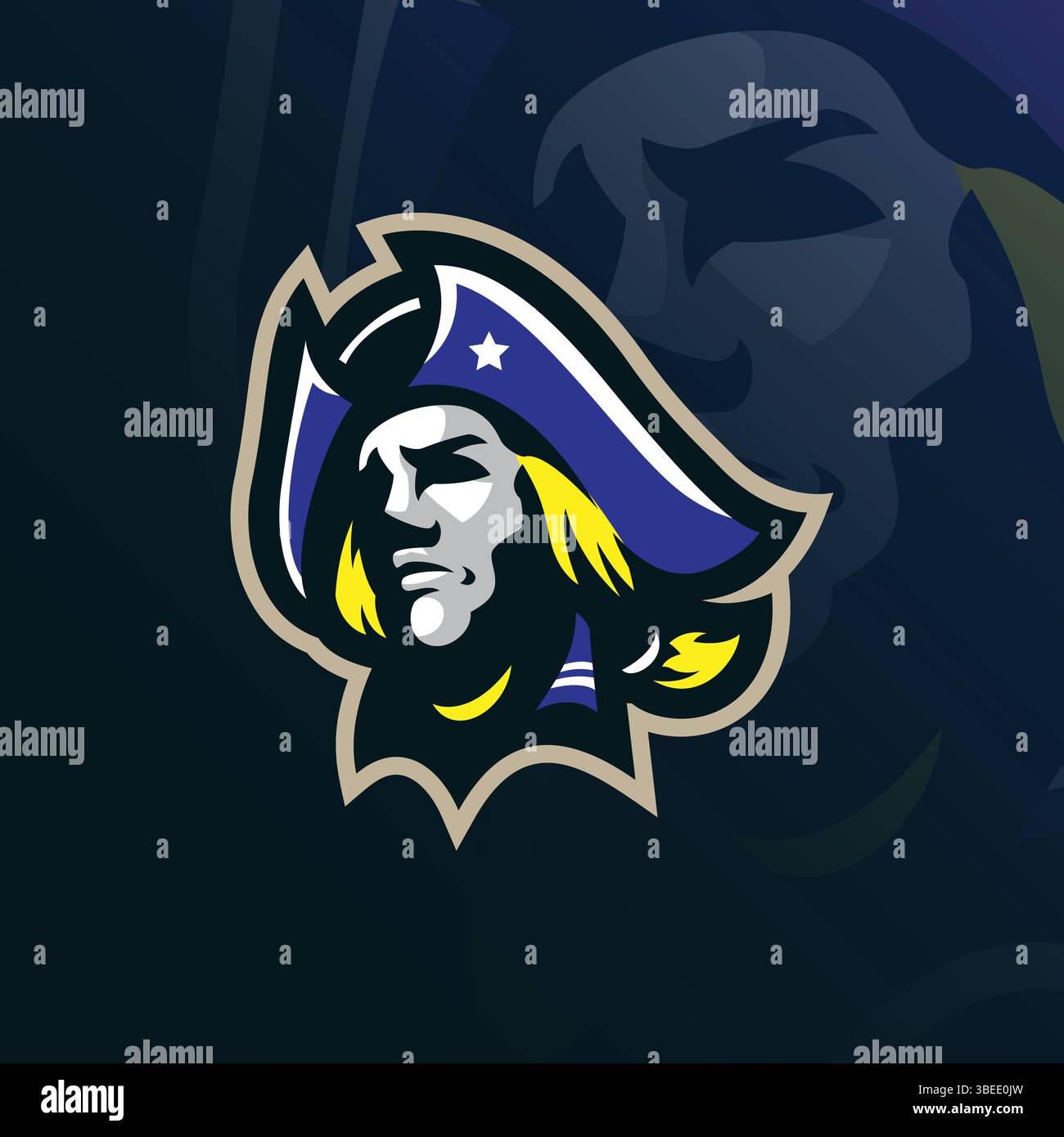 Logo de mascotte Patriot avec style de concept d'illustration moderne pour l'impression de badge, emblème et t-shirt. Illustration de la tête Patriot. Illustration de Vecteur