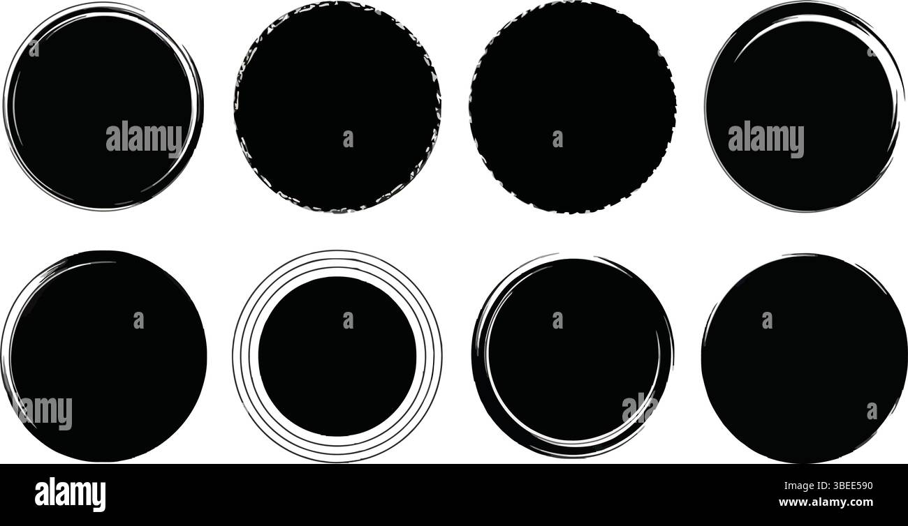 Ensemble d'icônes de cercle noir audacieux avec des textures et des contours uniques pour le graphisme, la marque et les designs minimaux Illustration de Vecteur