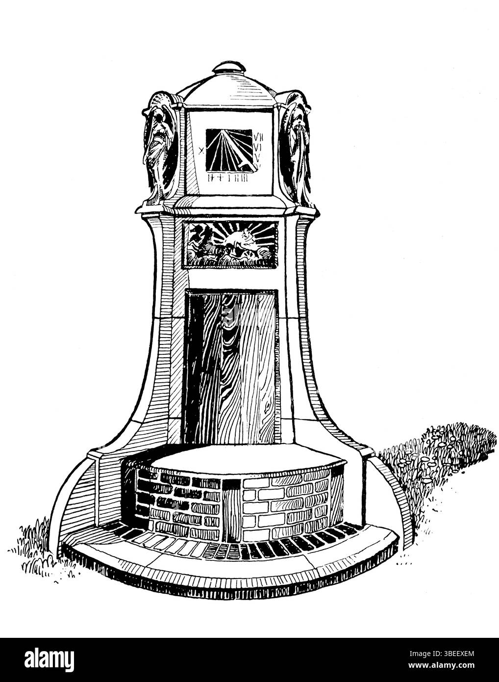 Art décoratif, dessin pour cadran solaire, stylo et encre par I J Whitcombe de Studio Magazine 1901 Banque D'Images