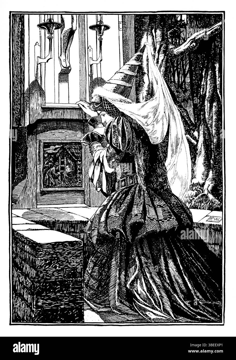 Christabel « In silence Prayeth she », illustration au trait du poème de Samuel Taylor Coleridge par le magazine britannique Patten Wilson de Stu Banque D'Images