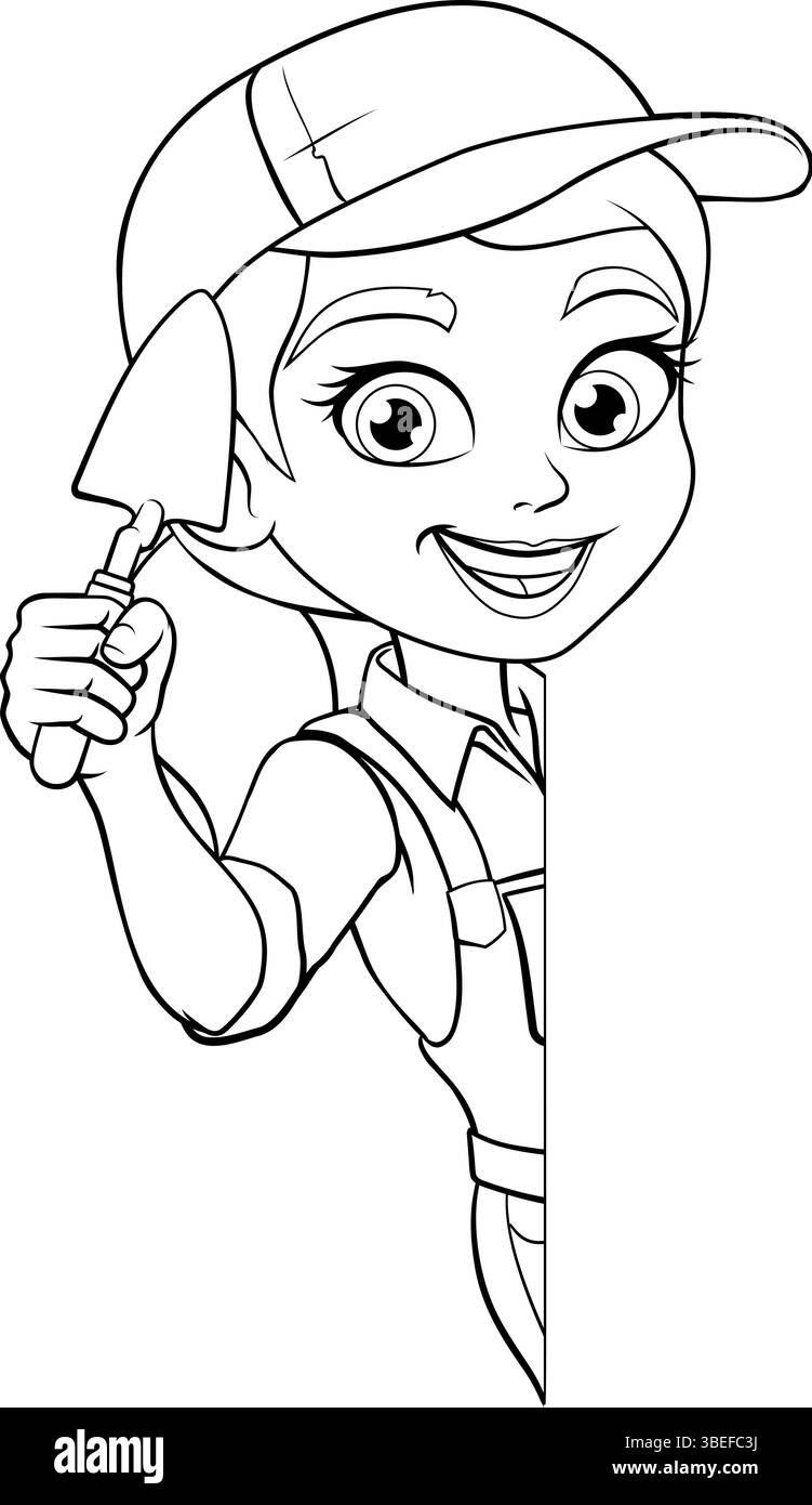Femme Bricklayer Cartoon Trowel Builder Illustration de Vecteur