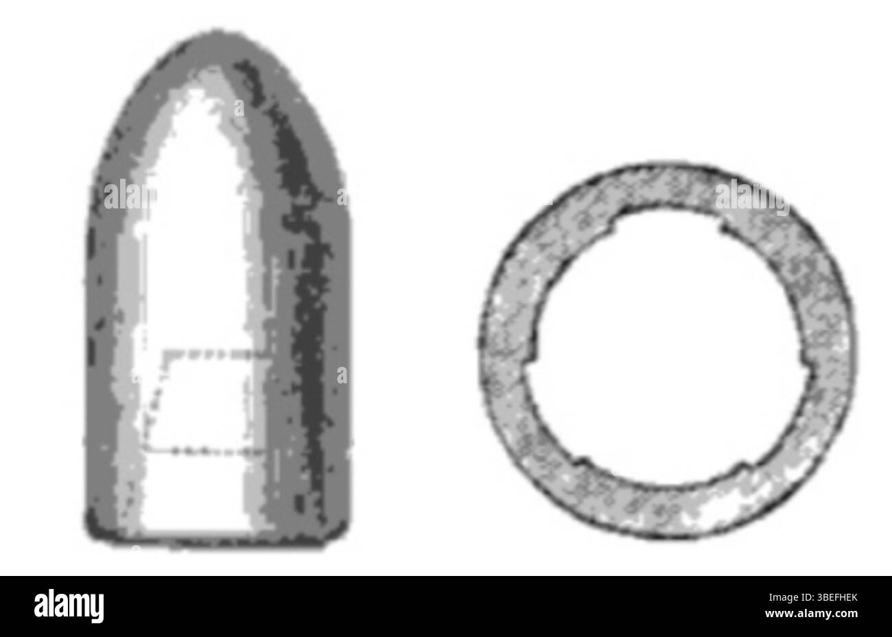 Cette illustration de 1882 par Joseph Whitworth démontre la conception de la balle Enfield et sa section rayée. Il se concentre sur l'ingénierie et la fonctionnalité du fusil Enfield, une arme militaire clé au XIXe siècle. Banque D'Images