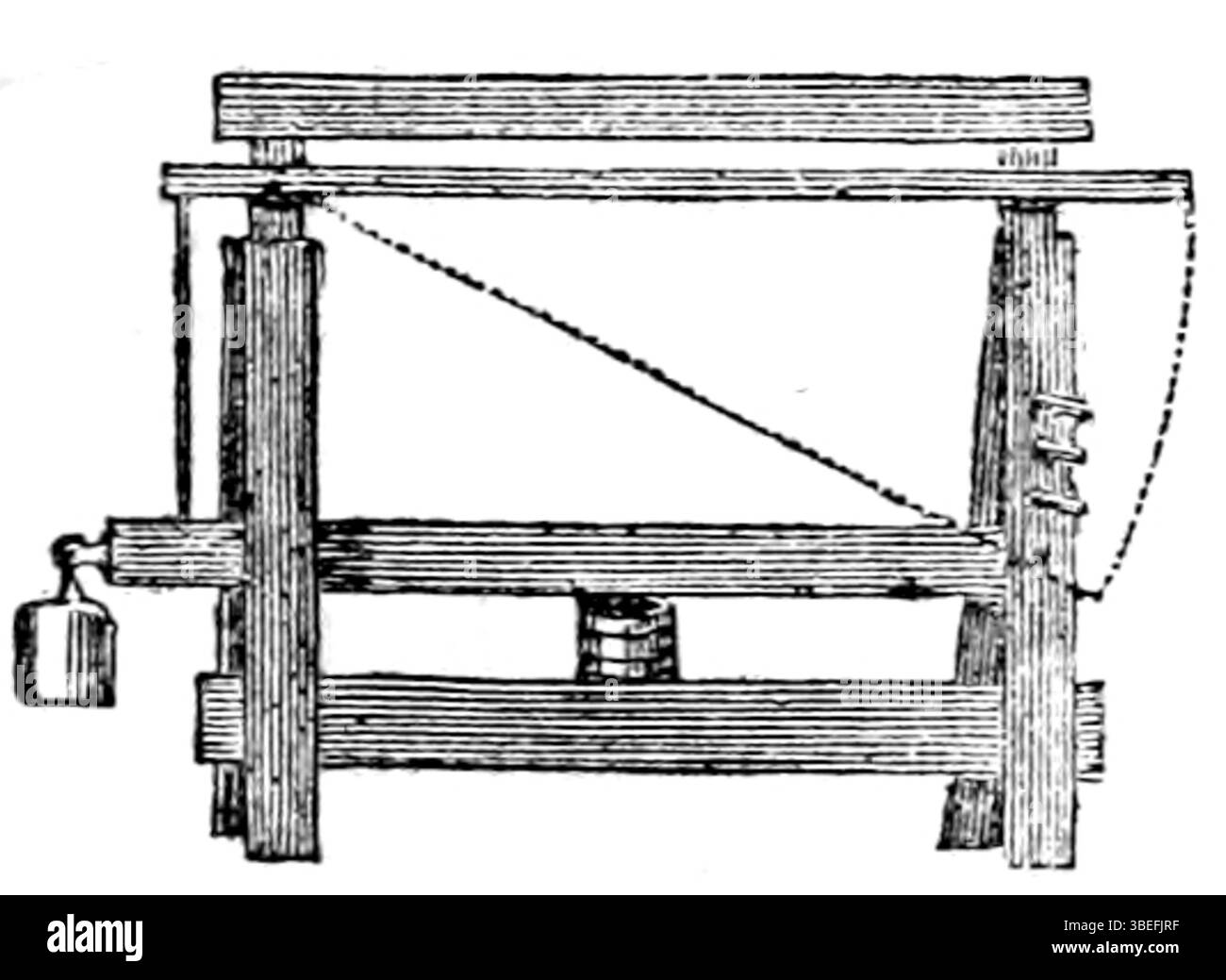 Cette gravure de la 'Maison rustique du XIXe siècle' (volume 3) de A. Thiebault, datée de 1844, illustre les presses à fromages hollandais, reflétant les outils agricoles du XIXe siècle et la vie rurale. Banque D'Images