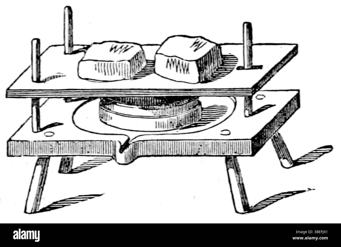 Gravure de 'Maison rustique du XIXe siècle', volume 3, représentant un pressoir d'Auvergne. Créé par A. Thiebault en 1844. Banque D'Images