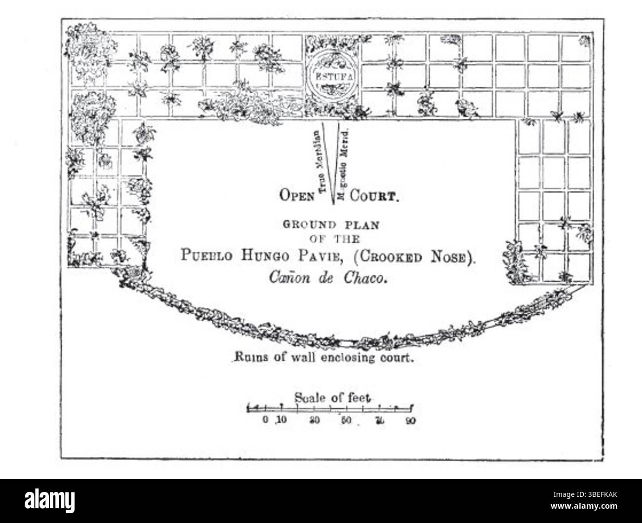 Pueblo Hungo Pavie, tel que représenté par John Barber et Henry Howe le 30 décembre 1865. La peinture représente une vue détaillée de la colonie de Pueblo, illustrant sa structure et le paysage désertique environnant. Banque D'Images