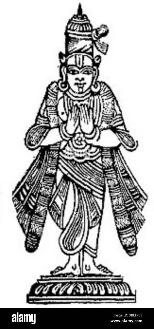Pey Alvar était un saint Srivaishnava alvar, vénéré pour sa dévotion au Seigneur Vishnu dans la tradition du Sri Vaishnavisme. Ses contributions à la pensée religieuse et son influence sur la spiritualité de l'Inde du Sud restent importantes. Banque D'Images