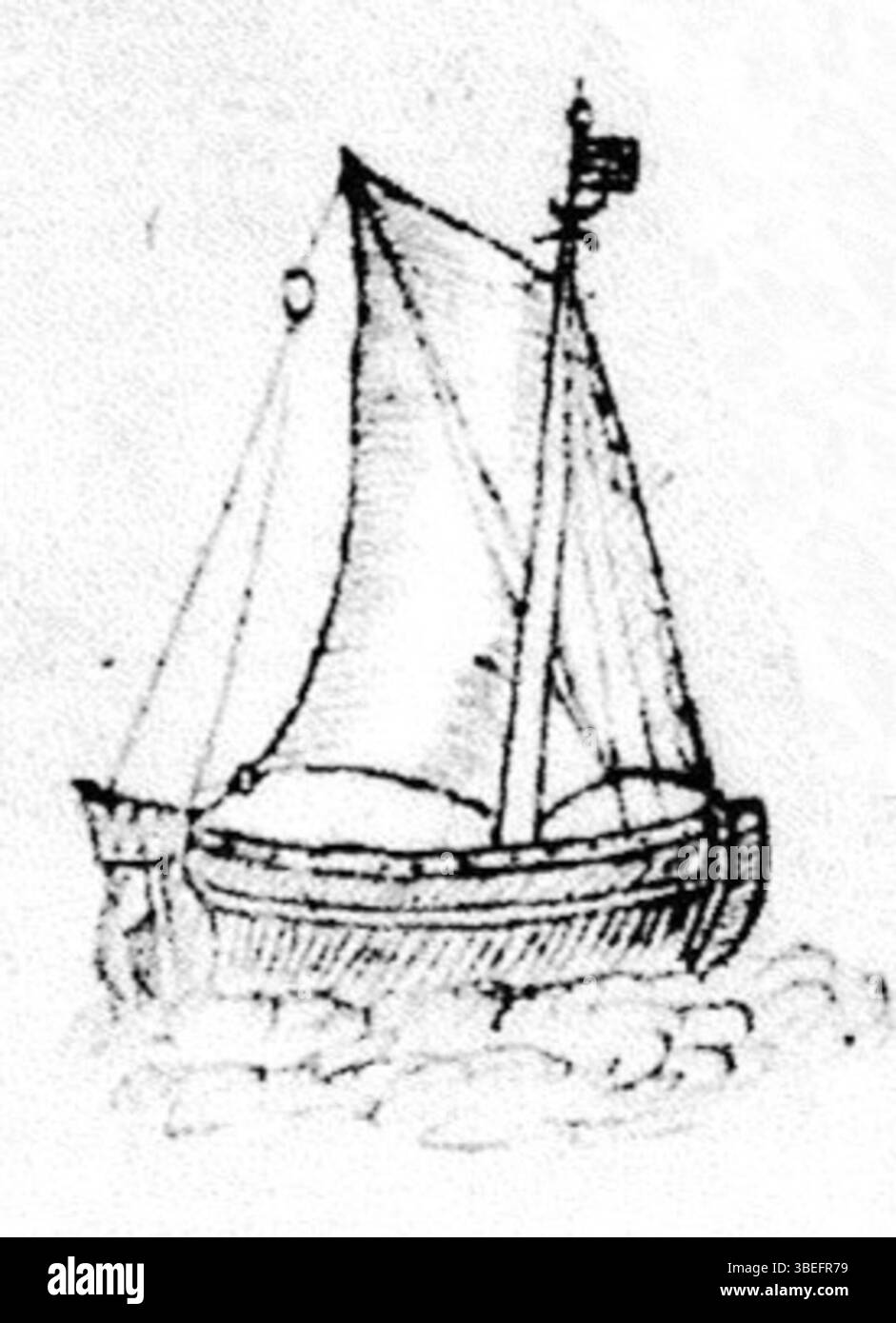 Un détail de la pinace du plan de John Hunt du fort St George (1607) montre un petit navire moderne. Ce dessin donne un aperçu de l'architecture navale historique et des premières fortifications. Banque D'Images