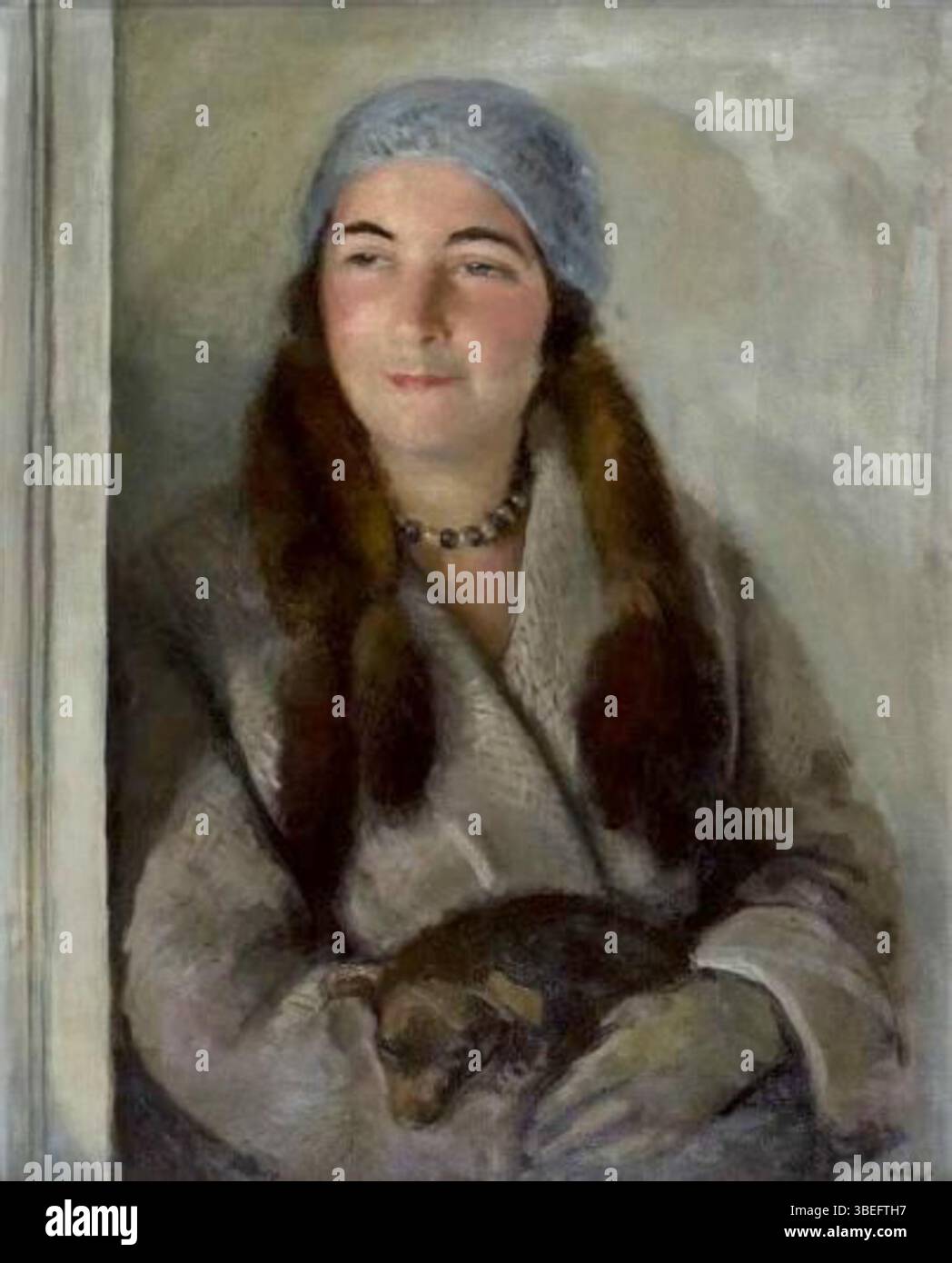 Cette peinture, 'Aneri avec un chien' de Wojciech Weiss (1875-1950), a été créée en 1935. Weiss était un artiste polonais de premier plan connu pour ses portraits et ses œuvres figuratives, s'inspirant souvent de la vie contemporaine. Cette œuvre présente un sujet avec un chien, mettant en valeur l'habileté de l'artiste à capturer l'intimité entre les humains et les animaux. Banque D'Images Cette peinture, 'Aneri avec un chien' de Wojciech Weiss (1875-1950), a été créée en 1935. Weiss était un artiste polonais de premier plan connu pour ses portraits et ses œuvres figuratives, s'inspirant souvent de la vie contemporaine. Cette œuvre présente un sujet avec un chien, mettant en valeur l'habileté de l'artiste à capturer l'intimité entre les humains et les animaux. Banque D'Images