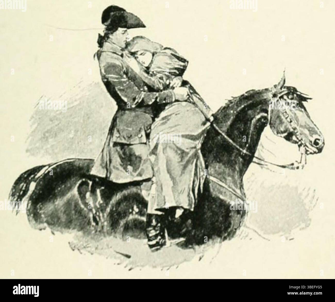 Illustration intitulée 'la Cocade Rouge' de 1895, associée à des thèmes de fiction historique et se déroulant dans la France révolutionnaire. Banque D'Images