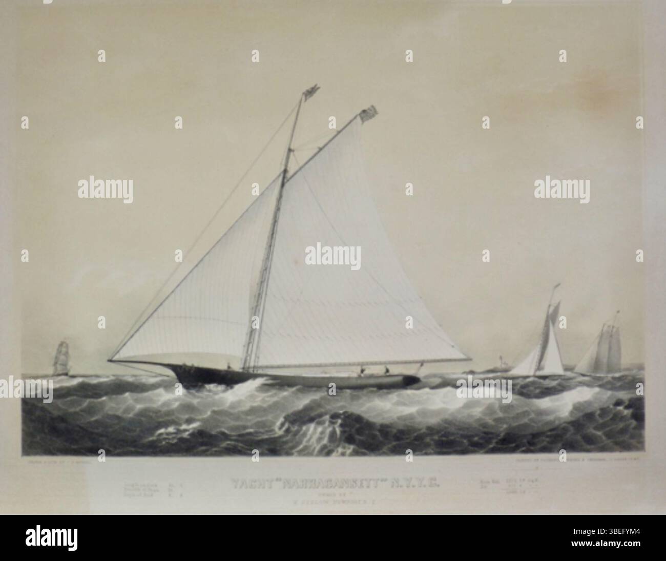 Le *Narragansett* était un yacht appartenant à H. Bedlow et membre du New York Yacht Club. Conçu par J.P. Newell, il a été modélisé et construit par J.B. Van Deusen et Brother, entre 1857 et 1861. Ce yacht a été une partie importante de l'histoire maritime de l'Amérique au milieu du XIXe siècle. Banque D'Images