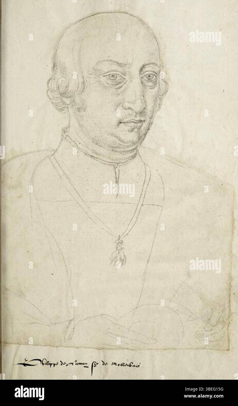 Ce portrait représente Philippe de Lannoy, seigneur de Molenbaix, créé par Jacques de Boucq au XVIe siècle. Il fait partie du Receuil d'Arras, une collection de portraits de personnages historiques importants. Banque D'Images