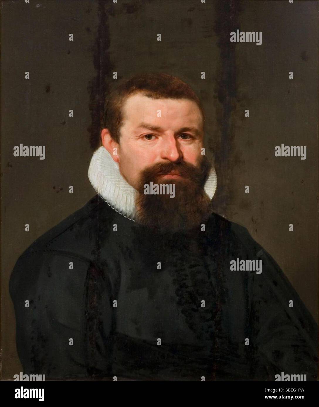 Ce portrait du XVIIe siècle réalisé par David Bailly représente Eleazar Lootius, figure de l'époque. L'utilisation habile de la lumière et des ombres par Bailly améliore la qualité réaliste du portrait, capturant le comportement du sujet. Banque D'Images