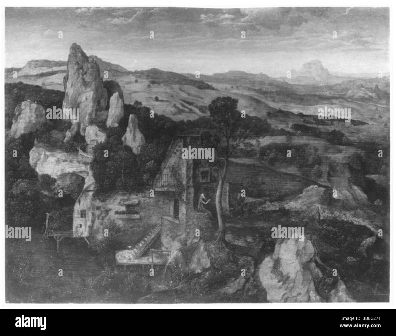 Landscape with the Encounter of Anthony the Abbot and réunis Paul the Hermit in the Desert de Joachim patin (1521-1524) dépeint une scène biblique face à un paysage détaillé et atmosphérique, mettant en valeur l'intégration magistrale des figures avec le monde naturel dans la peinture néerlandaise. Banque D'Images