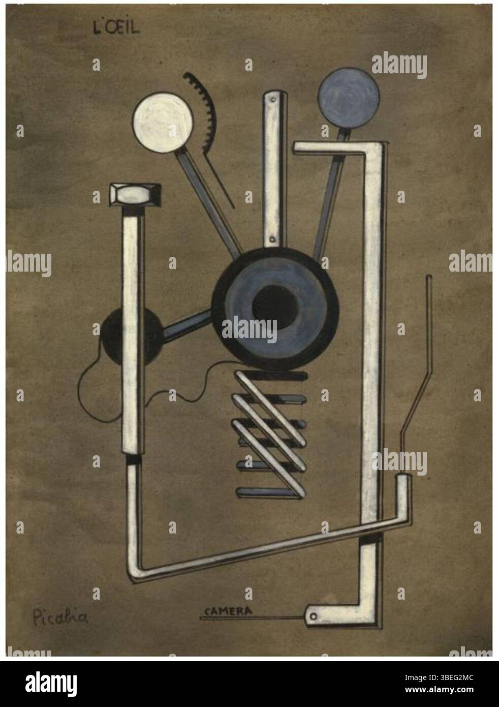 'L'oeil' est une peinture du XXe siècle de Francis Picabia, avec un oeil comme motif central. L’œuvre est caractéristique de son exploration du symbolique et du mécanisé, combinant abstraction et figuration pour explorer la perception et la vision humaine. Banque D'Images
