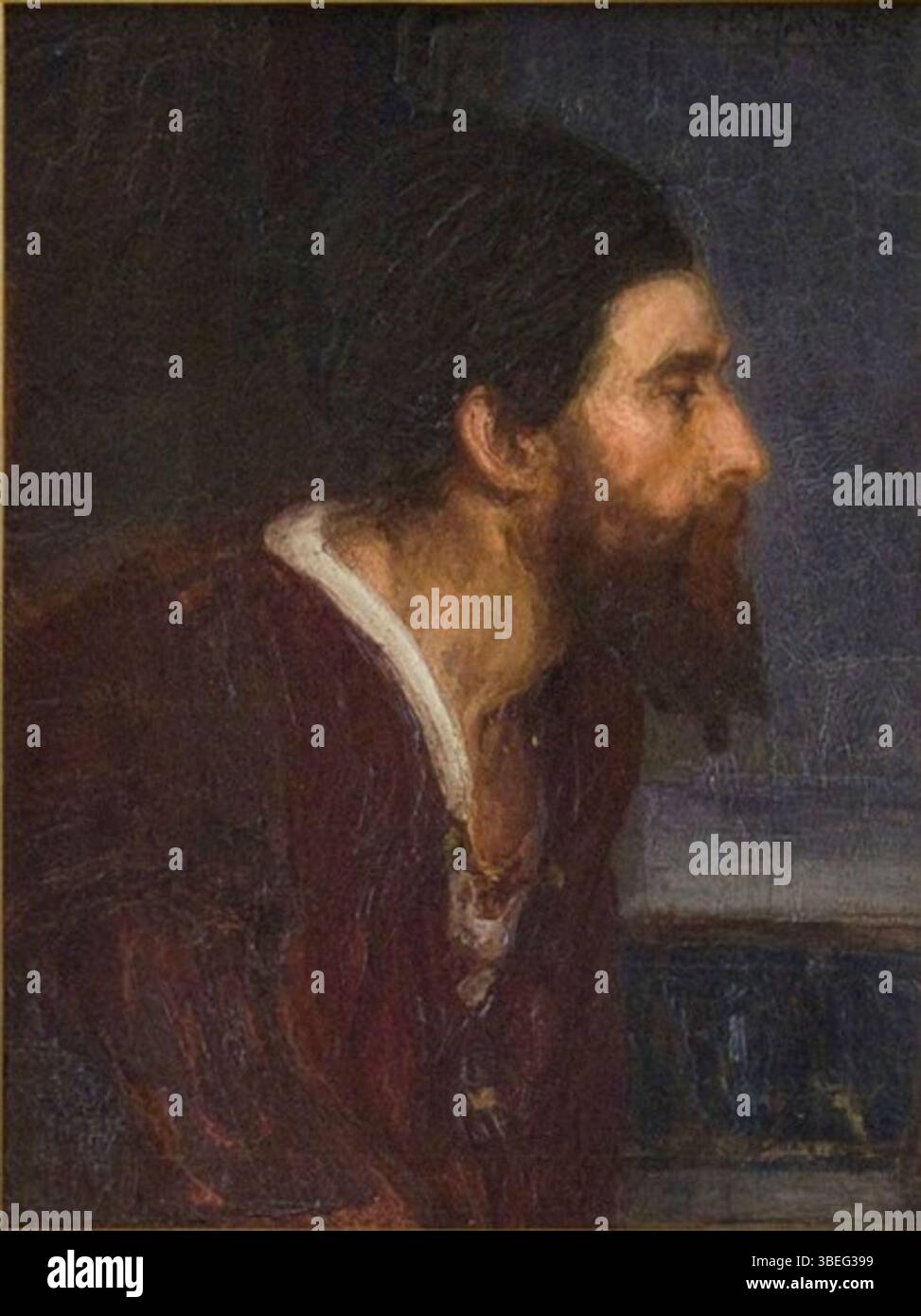 Cette peinture de Henry Ossawa Tanner, intitulée *Nicodemus*, a été créée vers 1897-1899. Transmis à travers la famille de Tanner, il met en valeur son habileté à dépeindre l’émotion humaine avec réalisme et sensibilité. Le portrait, initialement étiqueté *Portrait of a Bearded Man*, reflète l’exploration des sujets religieux par Tanner. Banque D'Images