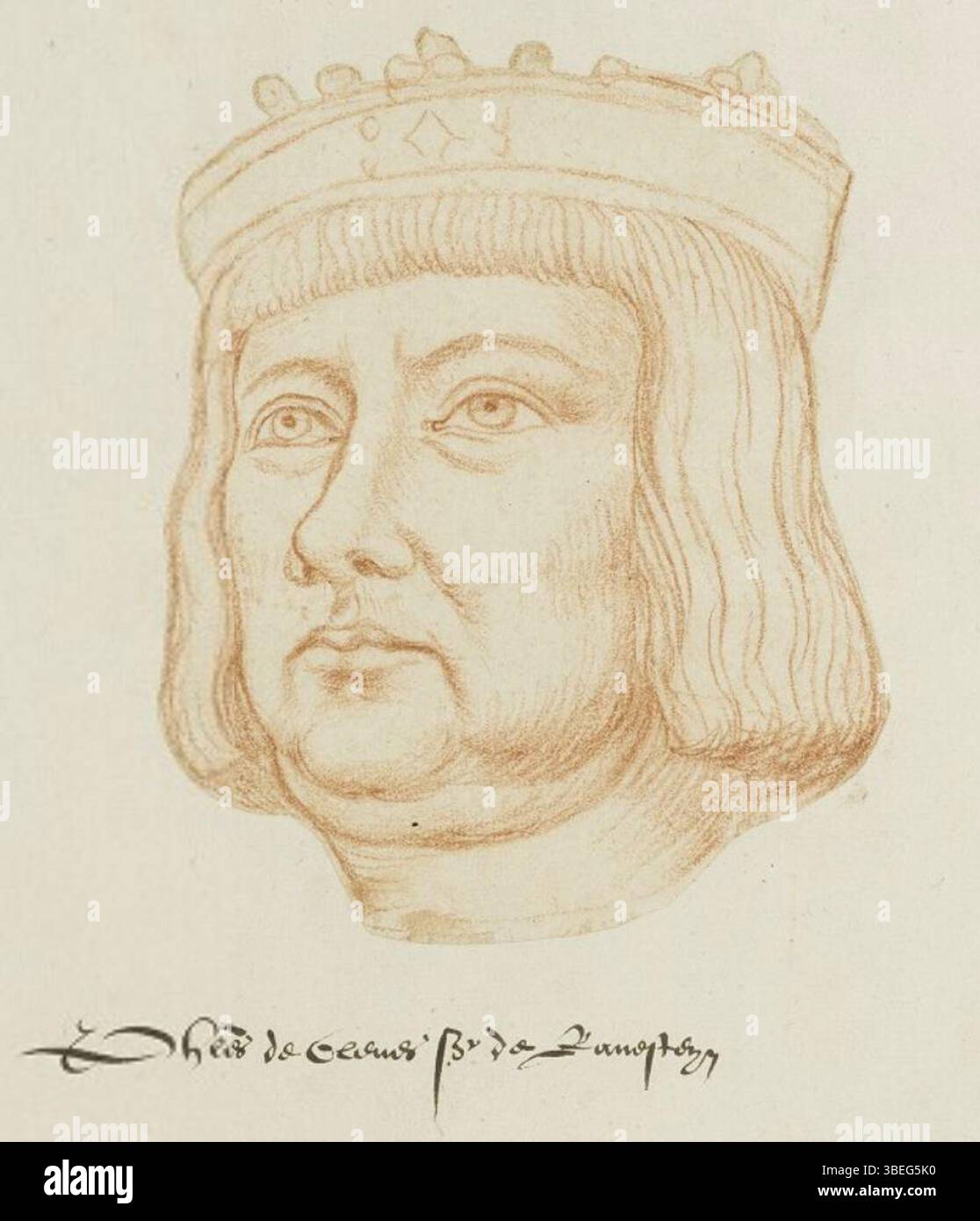 Ce portrait de Philippe de Clèves, seigneur de Ravenstein, a été réalisé par Jacques de Boucq au XVIe siècle. Il fait partie du Receuil d'Arras, une collection de portraits de personnalités historiques notables. Banque D'Images