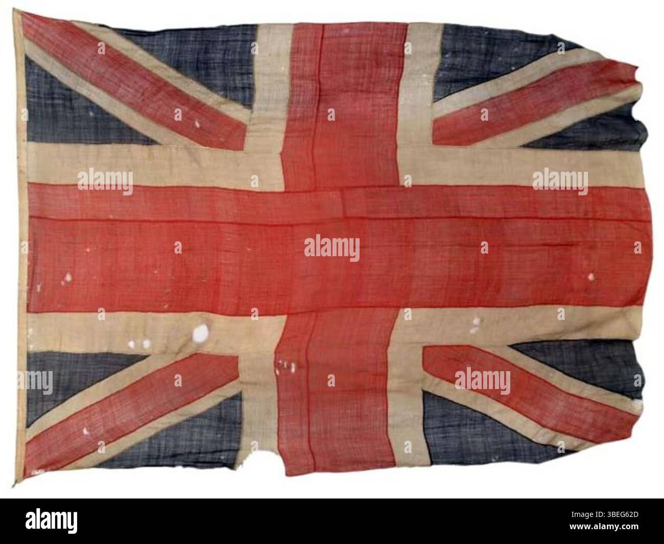 Ce drapeau de l'Union flotte depuis le HMS Spartiate lors de la bataille de Trafalgar le 21 octobre 1805. Il fait maintenant partie de la collection drapeau Zaricor. Le drapeau est fait de laine et porte une légère erreur de fabrication. Le drapeau a été arboré suivant l'ordre de Nelson pour que tous les navires sous son commandement affichent des couleurs blanches au combat. Banque D'Images