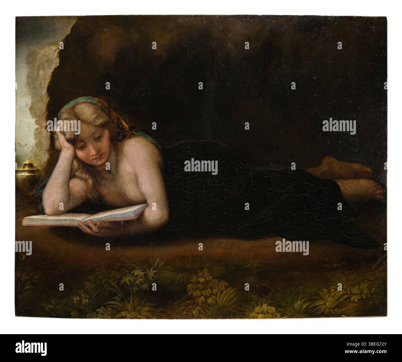 Tableau d'Antonio da Correggio représentant Sainte Marie Madeleine Reading, créé pendant la Renaissance italienne entre 1489 et 1534. Banque D'Images