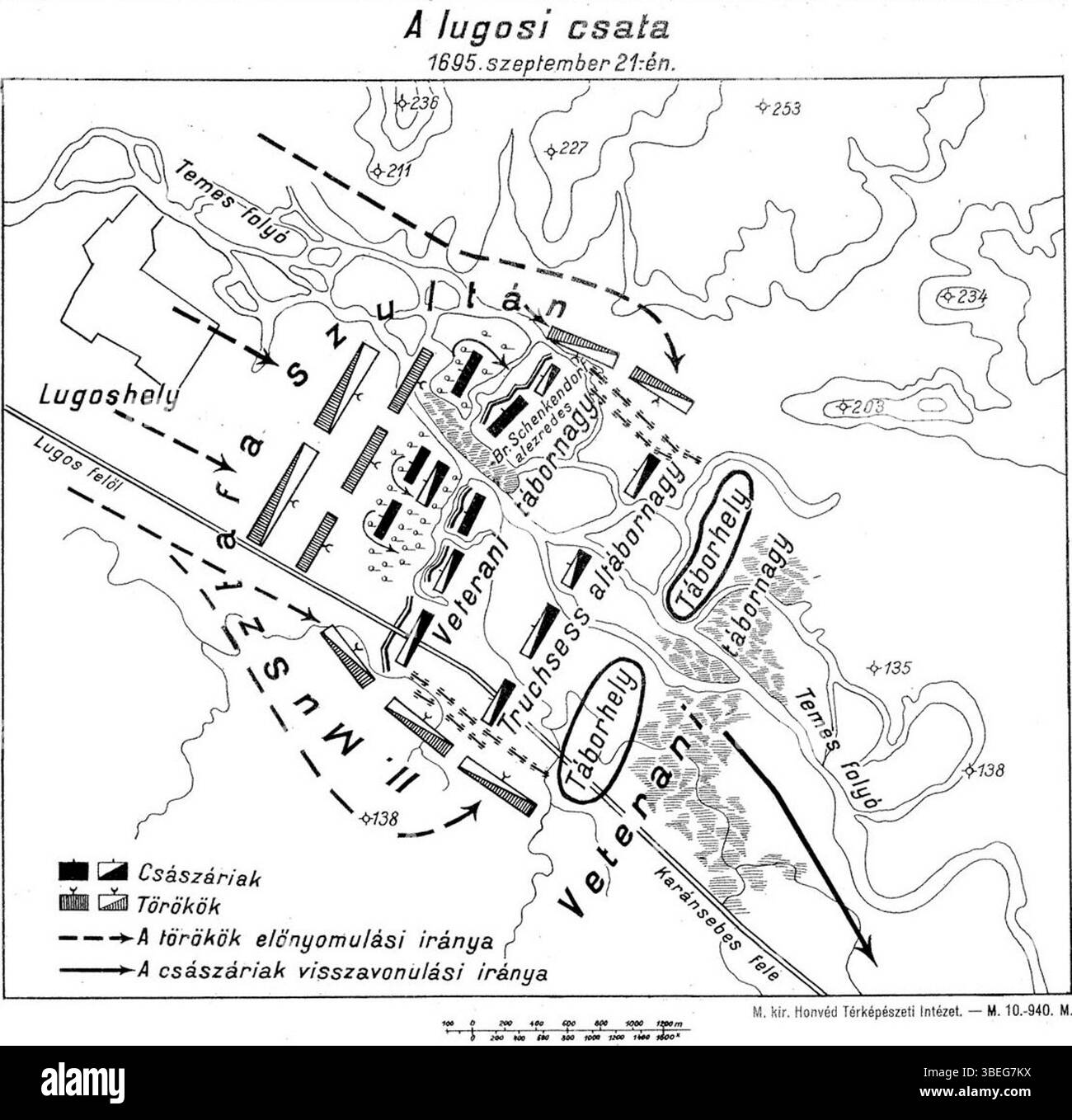 La bataille de Lugos a eu lieu en septembre 1695, marquant un événement important dans l'histoire du conflit entre la monarchie des Habsbourg et l'Empire ottoman. La bataille faisait partie des guerres austro-turques plus importantes à la fin du XVIIe siècle. Banque D'Images