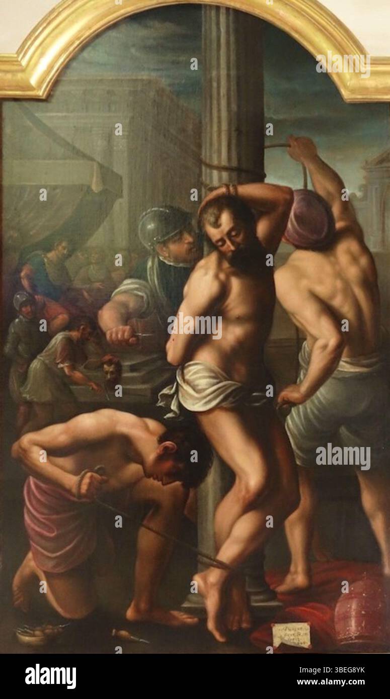 L'œuvre intitulée 'Martyr de Saint Alexandre' d'Alexandre durant représente le martyre de Saint Alexandre. Créé en 1620, il a été exposé dans l'église notre-Dame-de-la-Croix de Ménilmontant, Paris, capturant la ferveur religieuse de l'époque. Banque D'Images