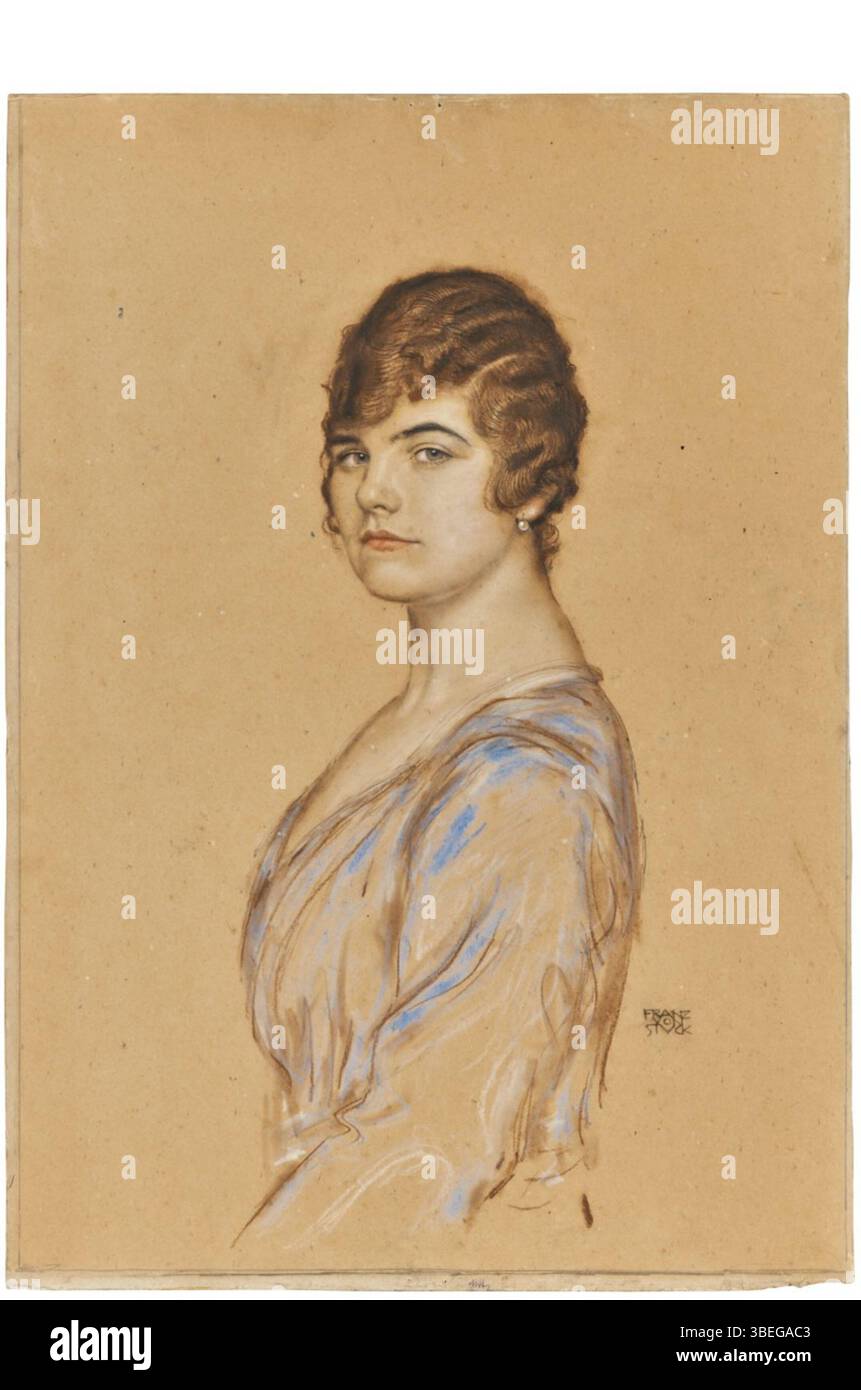 'Girl in a Blue Dress' de Franz Stuck est une peinture à l'huile qui capture la beauté énigmatique du sujet. Stuck, connu pour son style symboliste et moderniste précoce, utilise de riches contrastes de couleurs et un pinceau saisissant pour évoquer une ambiance mystérieuse et mélancolique. La robe bleue de la jeune fille contraste avec les tons plus sombres et plus discrets de l’arrière-plan. Banque D'Images 'Girl in a Blue Dress' de Franz Stuck est une peinture à l'huile qui capture la beauté énigmatique du sujet. Stuck, connu pour son style symboliste et moderniste précoce, utilise de riches contrastes de couleurs et un pinceau saisissant pour évoquer une ambiance mystérieuse et mélancolique. La robe bleue de la jeune fille contraste avec les tons plus sombres et plus discrets de l’arrière-plan. Banque D'Images