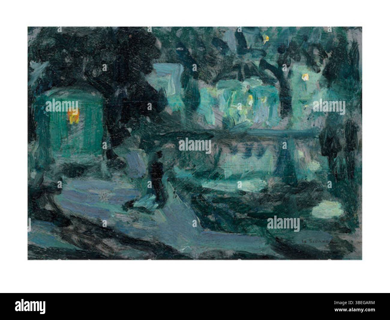 'La Roulotte, clair de lune, Quimperlé' d'Henri le Sidaner (1862-1939) est une scène au clair de lune d'une caravane de Quimperlé, créée en 1920. Le Sidaner était connu pour ses représentations atmosphériques et lumineuses des paysages et de la vie rurale. Banque D'Images