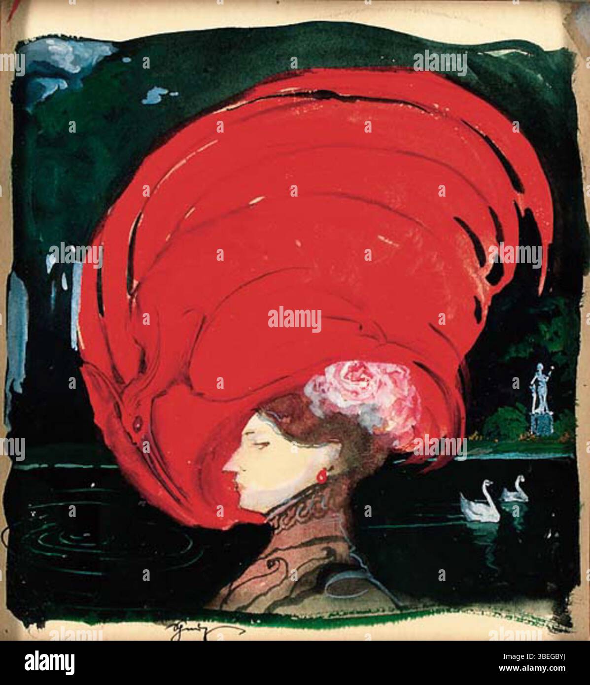 La peinture de Léo Schnug A Lady in a large Red Hat met en scène une femme portant un chapeau rouge frappant, rendu dans des couleurs vives et l'attention aux traits expressifs du sujet. Banque D'Images La peinture de Léo Schnug A Lady in a large Red Hat met en scène une femme portant un chapeau rouge frappant, rendu dans des couleurs vives et l'attention aux traits expressifs du sujet. Banque D'Images