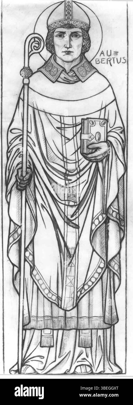 Cette photographie capture un dessin de Saint Aubert, peut-être un dessin pour une murale de Georg Sturm. L'image fait partie d'une collection de 154 photos de l'atelier Cuypers & Co. Banque D'Images